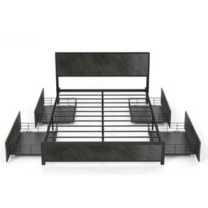 Hekla - Struttura letto matrimoniale in legno e metallo con 4 cassetti, 162x195 cm colore cemento