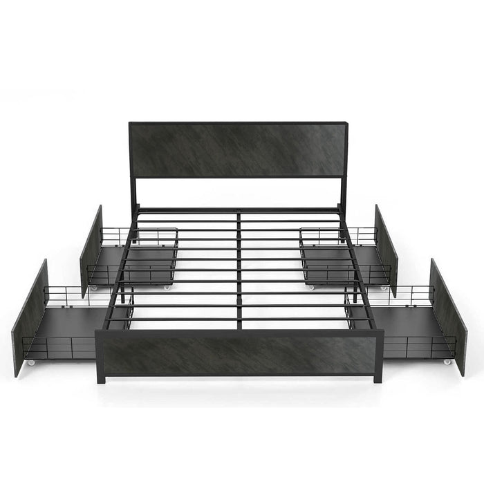 Hekla - Struttura letto matrimoniale in legno e metallo con 4 cassetti, 162x195 cm colore cemento