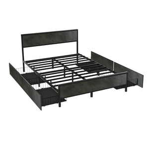 Hekla - Struttura letto matrimoniale in legno e metallo con 4 cassetti, 162x195 cm colore cemento