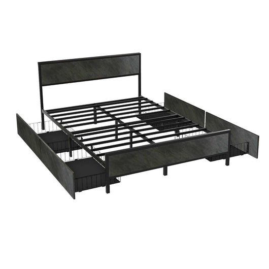 Hekla - Struttura letto matrimoniale in legno e metallo con 4 cassetti, 162x195 cm colore cemento