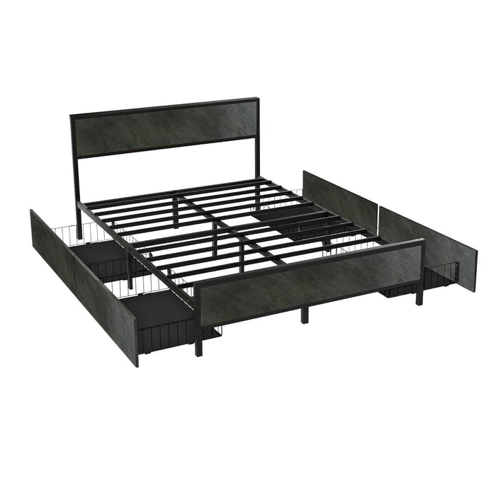 Hekla - Struttura letto matrimoniale in legno e metallo con 4 cassetti, 162x195 cm colore cemento