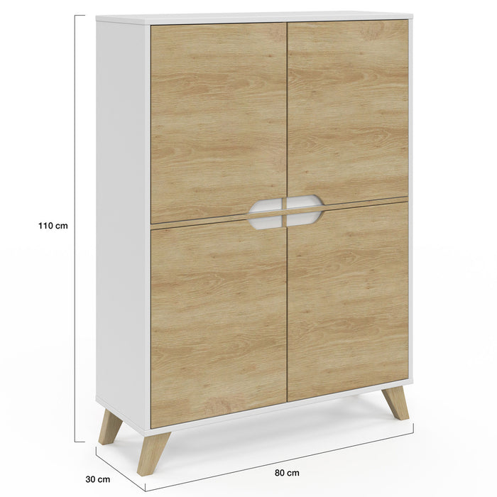 IDMarket - HELSINKI Contenitore scandinavo a 4 ante in legno e bianco