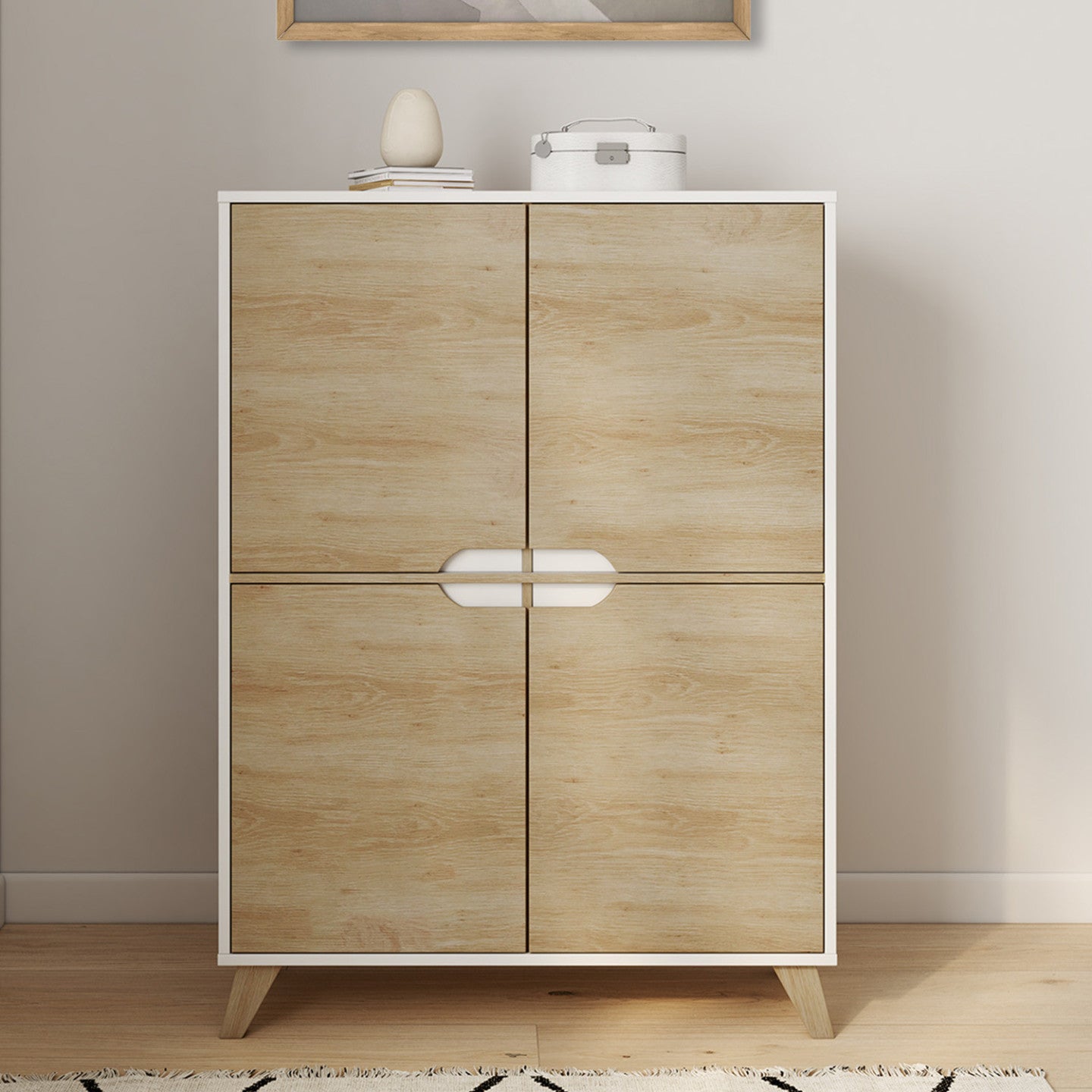 IDMarket - HELSINKI Contenitore scandinavo a 4 ante in legno e bianco