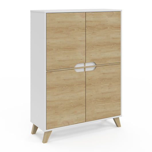 IDMarket - HELSINKI Contenitore scandinavo a 4 ante in legno e bianco