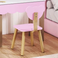 Set da Trucco con Sgabello per Bambine, Specchio da Trucco, Design Orsetto, Cassetto, MDF, Rosa
