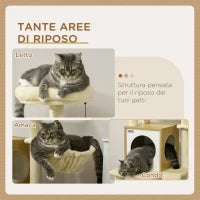 Albero per Gatti con Casetta, Tiragraffi per Gatti, Posatoio e Paletto, 48.5x48.5x141.5 cm, Beige