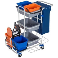 Carrello per Pulizie Professionale Multiuso con 4 Secchi Rotelle Borsa di Tela 118 × 73 × 103cm