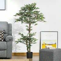 Albero Artificiale Pianta Artificiale Ficus Altezza 1,5 M Tronco Ramificazioni Rampicanti Lichene Foglie Grande Realismo Vaso Incluso