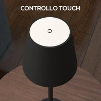 Lampada da Tavolo Portatile in Acrilico e Metallo da 3600mAh con Cavo di Ricarica, Ø11.2x36.5 cm, Nero