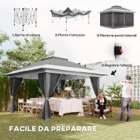Gazebo Pieghevole 3.6x3.6 m con Pareti, Altezza Regolabile e Protezione UPF50+, Borsa con Ruote, Grigio