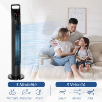 Ventilatore a Colonna con Telecomando fino a 5m, Oscillante 70° con 3 Modalità e 3 Velocità, Timer 7.5h, 40W Nero, Ф18x78.5cm