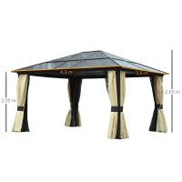 Gazebo da Giardino in Alluminio con Tetto in PC, 430x360x265 cm