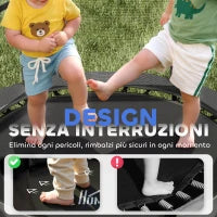 Tappeto Elastico per Bambini con Rete di Sicurezza e Pali Imbottiti Età 3-10 Anni, Ø140 x 190 cm, Nero