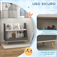 Mobile Portagiochi per Bambini a 2 Livelli con 5 Scomparti in Legno, 80x34x79cm, Grigio