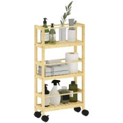 Scaffale Bagno a 3 Livelli con Ruote, Carrellino in Legno di Bambù, 36x15x73 cm, Colore Legno