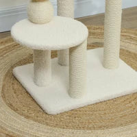 Torre per Gatti con Lettino, Piattaforma e Pallina Giocattolo, in Legno, Peluche e Iuta, 48.5x40x76 cm, Beige