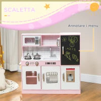 Cucina Giocattolo in Legno per Bambini 3-8 Anni con Fornelli, Microonde, Lavandino, e Accessori, Rosa