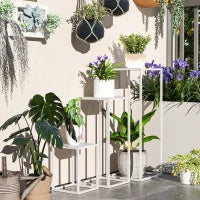 Set di 3 supporti per piante quadrato in metallo impilabile interno ed esterno, per giardino, balcone, casa, bianco