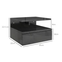 Set da 2 Comodini Moderni Sospesi con Cassetto e Mensola in Legno 35x32x22.5cm, Nero Lucido
