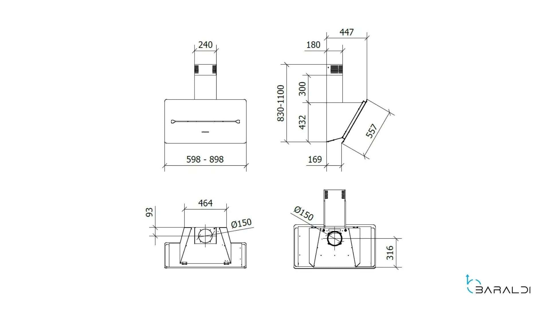 Cappa a parete ONE cm 60 - Bianca - 700 m3/h