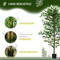 Pianta di Ficus Artificiale da 180 cm per Interni ed Esterni con Vaso in Metallo Riempito, Verde