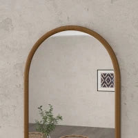 Specchio da Parete ad Arco 110x65cm con Cornice in Legno per Camera e Ingresso, Marrone Scuro