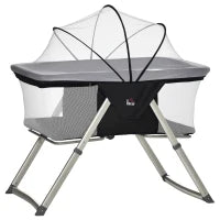 Culla da Campeggio 2 in 1 Pieghevole con Lettino a Dondolo e Zanzariera Età 0-6 Mesi, 59x55x67-69 cm, Nero