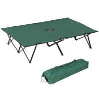 Letto da Campeggio Doppio Pieghevole per 2 Persone, 193 x 125 x 40 cm, Poliestere Oxford e Metallo, Verde