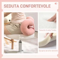 Sgabello Girevole ad Altezza Regolabile con Schienale ad Arco, in Tessuto Teddy, 50x50x63-77 cm, Bianco e Rosa