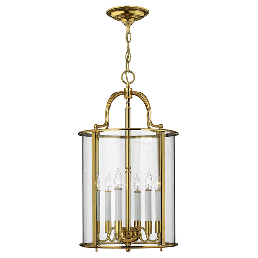 Lampadario Contemporaneo Gentry Ottone Lucido Vetro 6 Luci E14