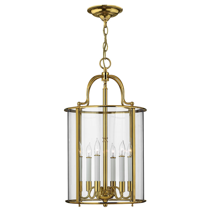 Lampadario Contemporaneo Gentry Ottone Lucido Vetro 6 Luci E14