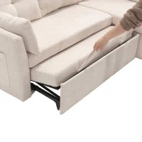 Divano Componibile a L in Velluto, Divano letto reclinabile estraibile convertibile, con sedili contenitore, Beige