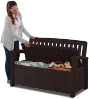 Panchina Contenitore da Giardino Patio, 227L, Effetto Legno, Grafite, 132,7x61,2x89H cm