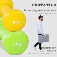 Manubri Pesi, Set Manubri Palestra da 10kg con Valigetta 4 Paia di Manubri Colorati (2x0.5kg, 2x1kg, 2x1.5kg, 2x2kg)