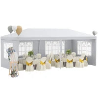 Gazebo da Giardino per Eventi con 4 Pareti Rimovibili con Finestre, 5.8x2.9x2.5m, Bianco