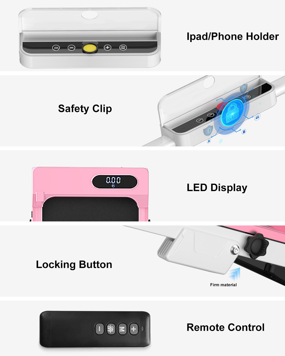 Tapis Roulant Elettrico Pieghevole 1-8 km/h - RATTANTREE - con Inclinazione, Display a LED, Supporto per App e Tablet - Portante 145kg - Rosa