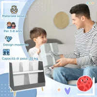 Mobile Portagiochi per Bambini a 2 Livelli con 5 Scomparti in Legno, 80x34x79cm, Grigio