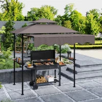 Gazebo per Barbecue 242x149x248 cm Impermeabile Ignifugo, Gazebo da Giardino con Tetto a Doppio Strato, Caffè