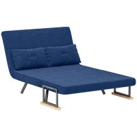 Divano Letto 3 in 1 in Tessuto Effetto Velluto con Schienale Regolabile e 2 Cuscini, 102x73x81 cm, Blu