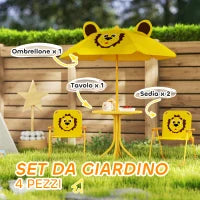 Set da Giardino per Bambini 2-5 Anni con Tavolino Rotondo, 2 Sedie Pieghevoli e un Ombrellone, Giallo