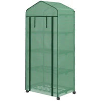 Serra da Giardino Balcone con Ripiani Serra 4 Livelli, 69 L x 50 L x 165 H cm, Acciaio Termolaccato Copertura Amovibile PE ad Alta Densità Verde