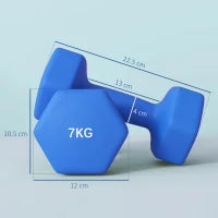 Set 2 Manubri Esagonali da 2x7kg in Metallo e Plastica con Impugnatura Antiscivolo, 22.5x10.5x10.5 cm, Blu