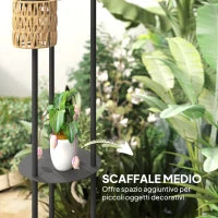 Lampada da Esterno Solare in stile Boho con Ripiano Centrale, in Rattan PE e Acciaio, Ø37x144 cm, Nero e Giallo