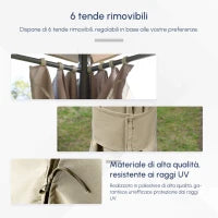Gazebo da Giardino 4x3m con 6 Tende Rimovibili, Struttura in Metallo e Telo in Poliestere Beige