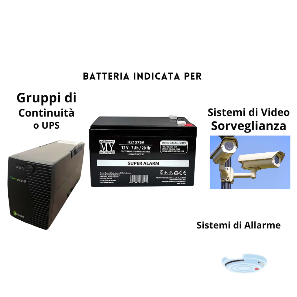 Batteria piombo ermetica ricaricabile 12v 7ah/20 per impianti allarme hz157sa