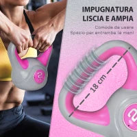Kettlebell 8kg in PU e Sabbia con Base Piatta e Impugnatura per Stacchi, Squat e Sollevamenti, 18x10x20 cm, Rosa