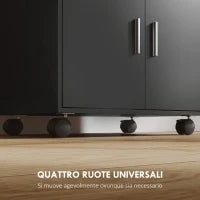 Mobile Microonde in Legno con Cassetto, Armadietto a 2 Ante e 2 Ripiani, 59x40x92 cm, Nero