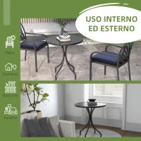 Tavolo da Giardino Rotondo con Piano a Doghe in Acciaio, Ø66x71.5cm, Nero