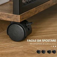 Mobile per Stampante e Documento, Cassettiera con Rotelle in Stile Nordico, Mobiletto Multiuso per Ufficio e Casa, Marrone Vintage