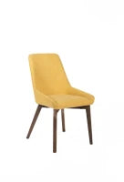 E-STYLO Sedia da pranzo in tessuto giallo con gambe e struttura in massello di noce, 62cm X 49.5cm H. 87cm.